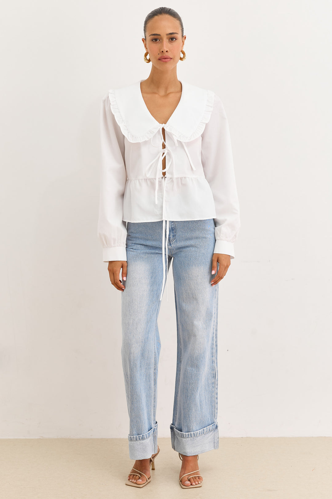 חולצת קשירות מיורקה צווארון וולנים | לבן