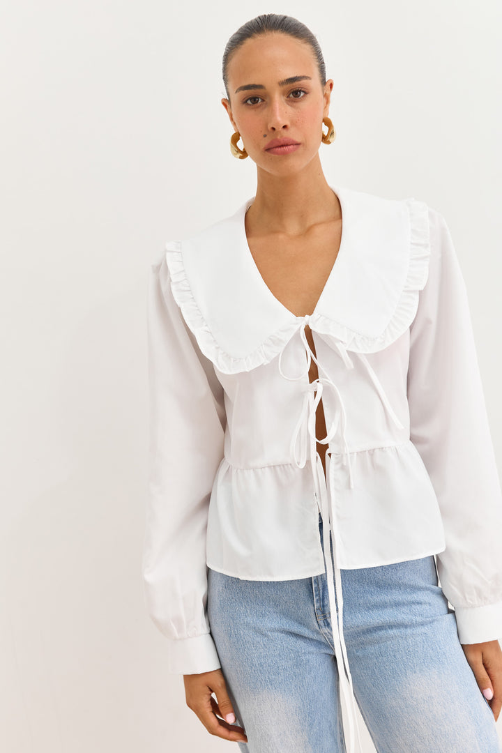 חולצת קשירות מיורקה צווארון וולנים | לבן