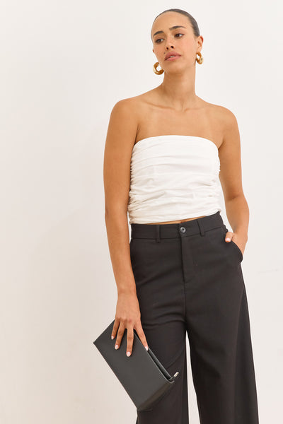 סטרפלס יוסטון בשילוב קפלים | לבן