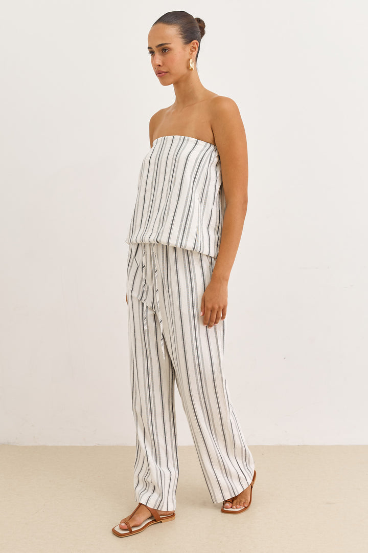 סטרפלס פסים לורן דמוי פשתן | לבן/שחור
