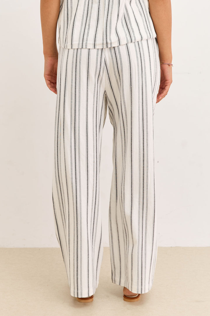 מכנסי פסים לורן דמוי פשתן | לבן/שחור