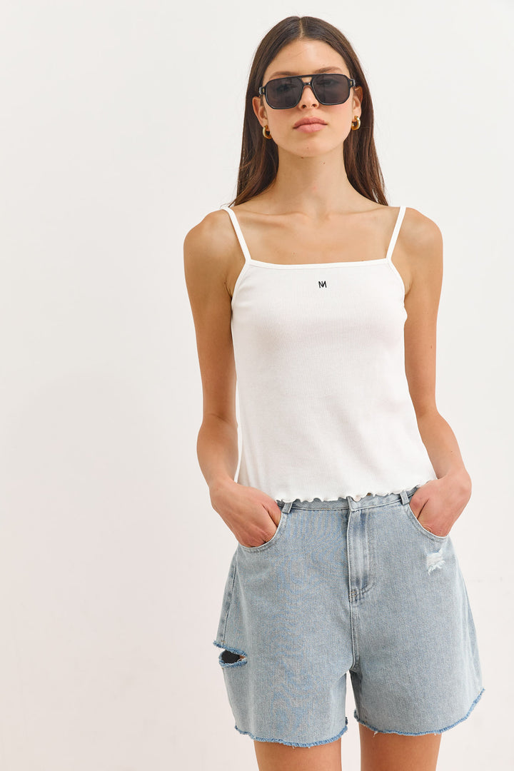 גופיית בייסיק מאי כתפיות דקות | לבן