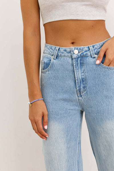 מכנסי ג'ינס ג'ניפר סיומת קיפול | ג'ינס בהיר