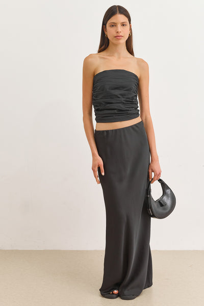 חצאית מלורי סאטן אורך מקסי | שחור