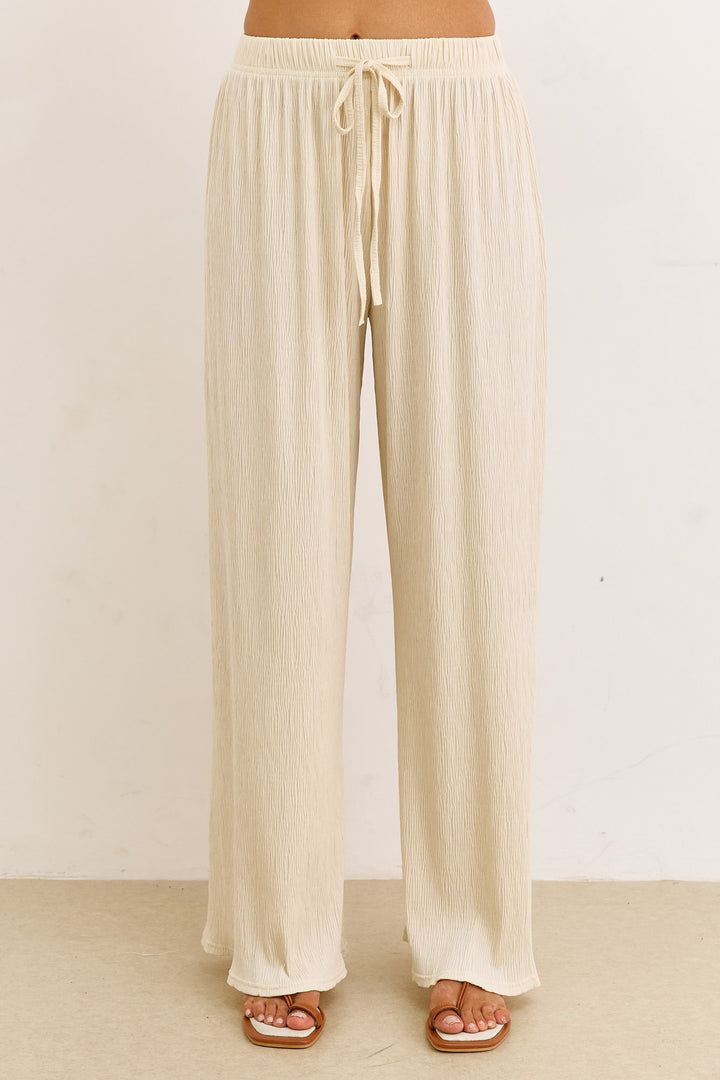 מכנסי פייר טקסטורת פסים | צהוב חמאה