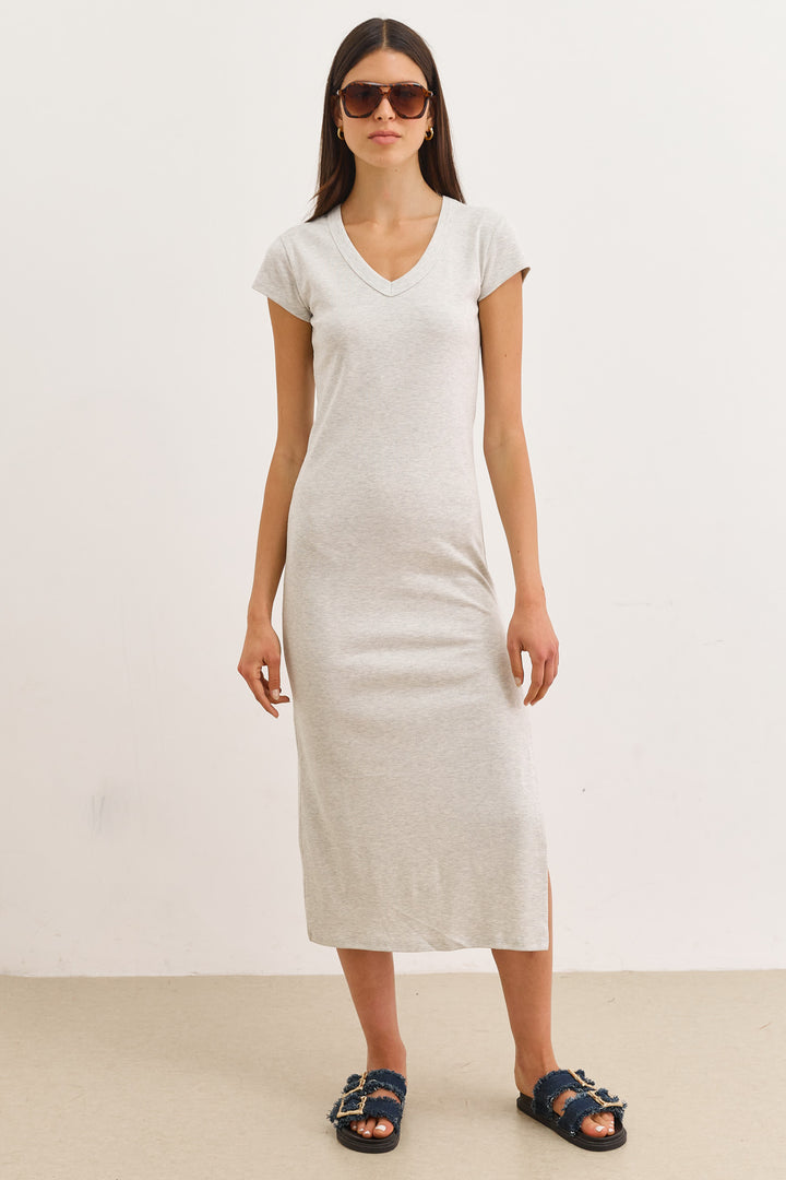 שמלת בייסיק ג'ני מחשוף וי | אפור