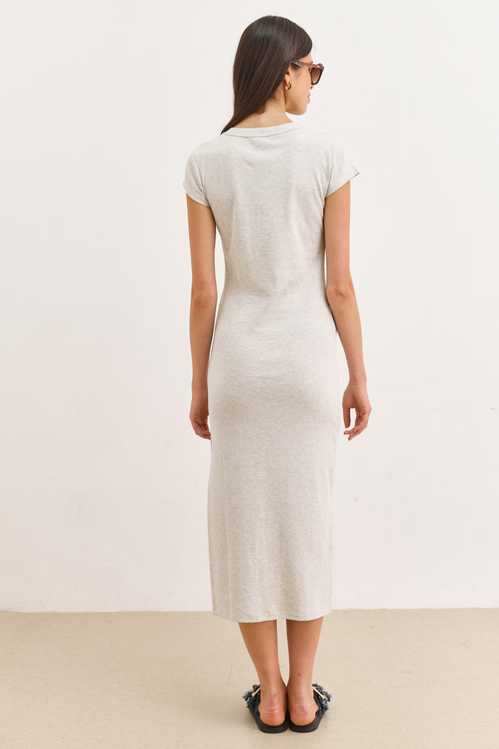 שמלת בייסיק ג'ני מחשוף וי | אפור