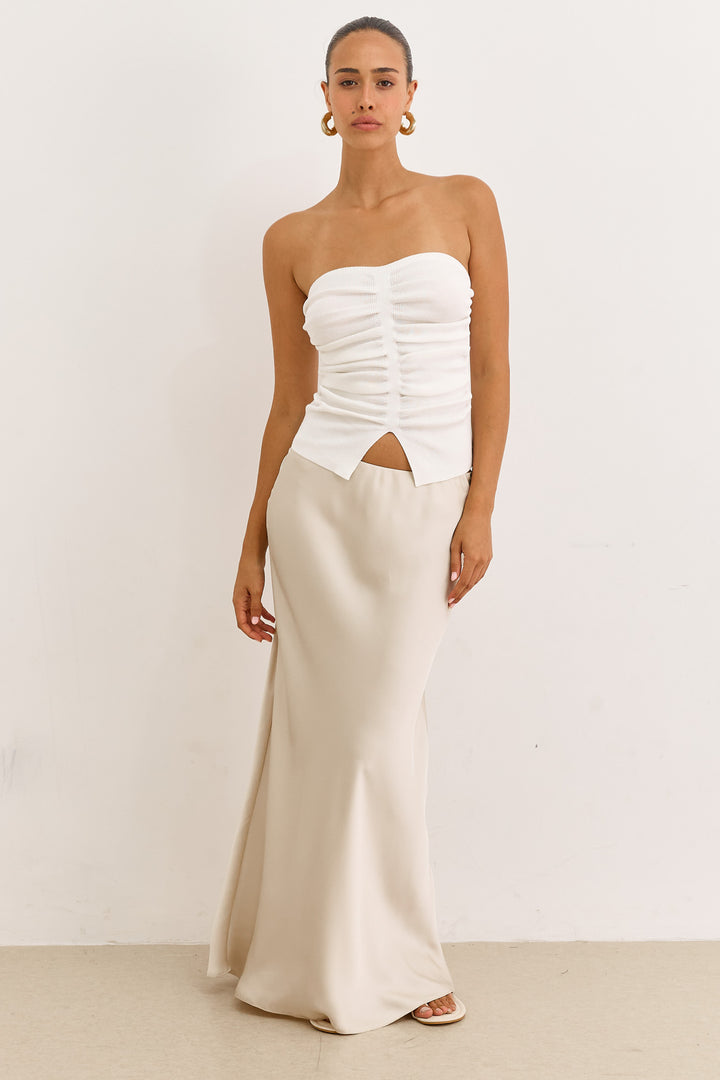 חצאית מלורי סאטן אורך מקסי | אבן