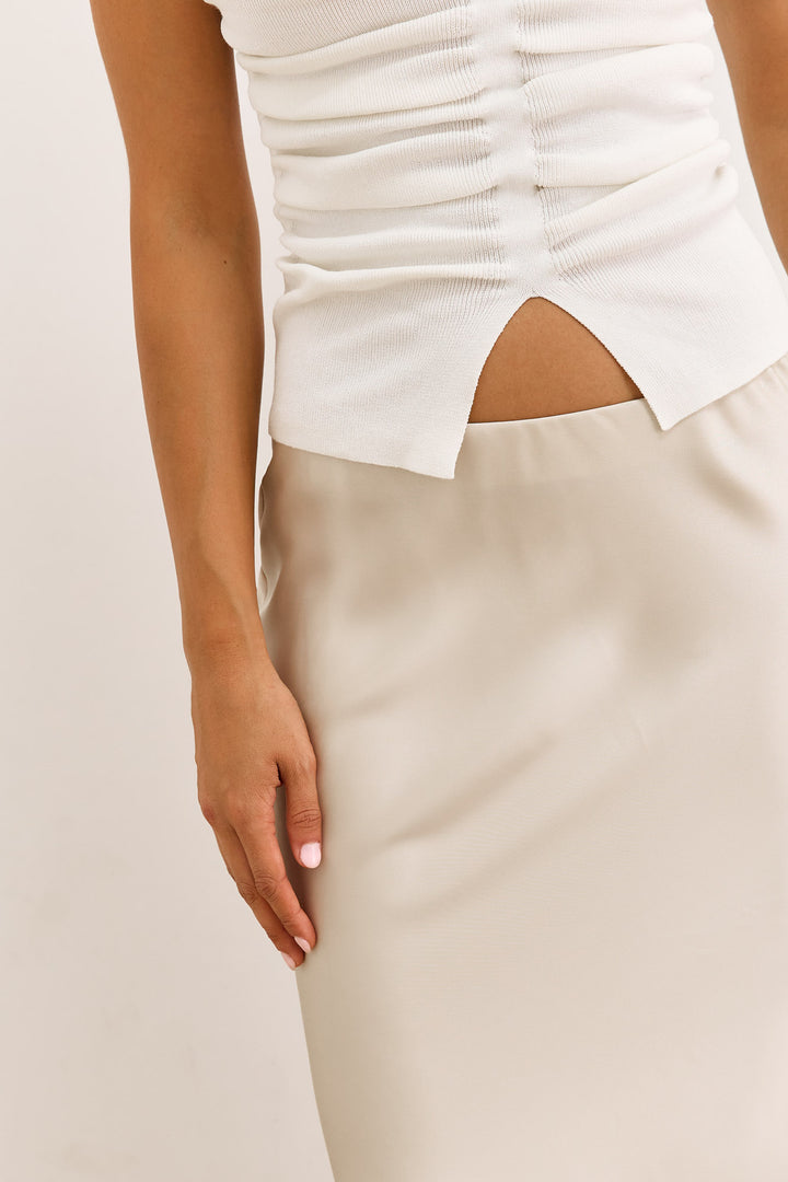 חצאית מלורי סאטן אורך מקסי | אבן