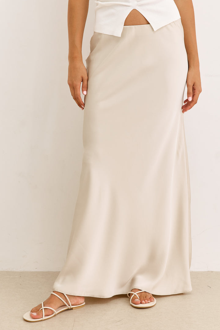 חצאית מלורי סאטן אורך מקסי | אבן