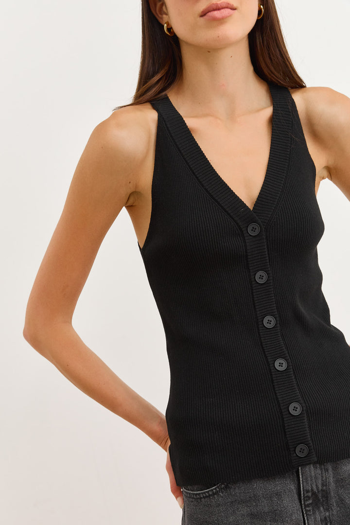 גופיית סריג ברי בשילוב כפתורים | שחור