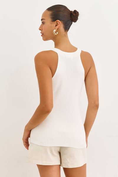 גופיית סריג ברי בשילוב כפתורים | לבן