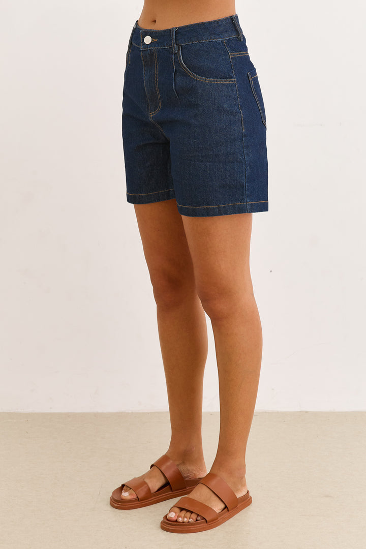 מכנסי ניקול בד דנים | ג'ינס כהה