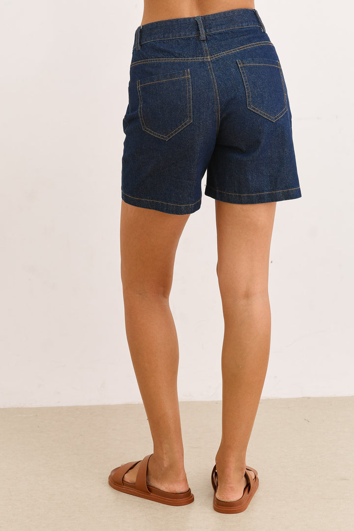 מכנסי ניקול בד דנים | ג'ינס כהה