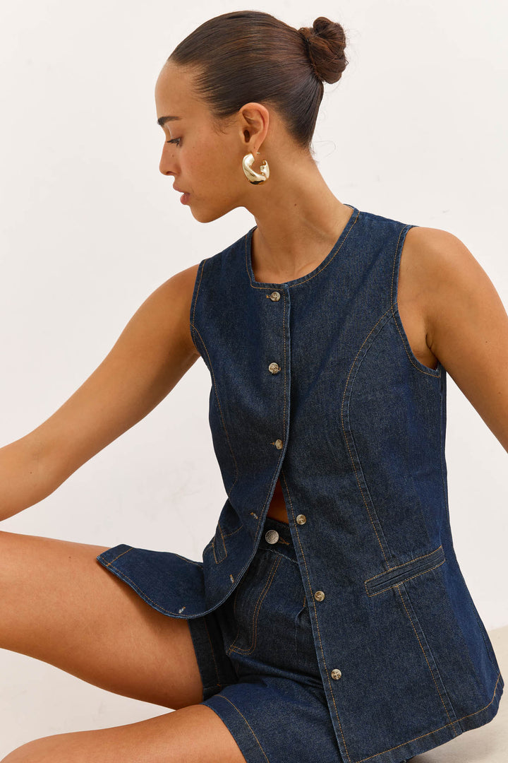 מכנסי ניקול בד דנים | ג'ינס כהה