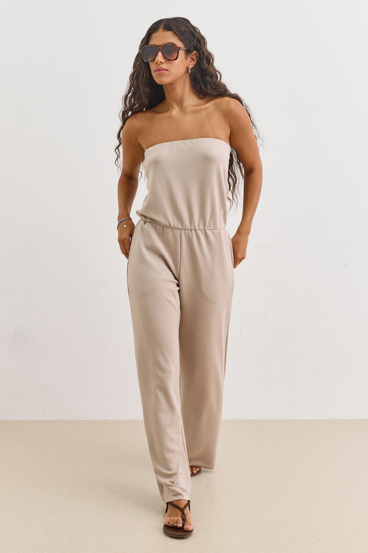 אוברול סטרפלס סלין גומי במותן | מוקה