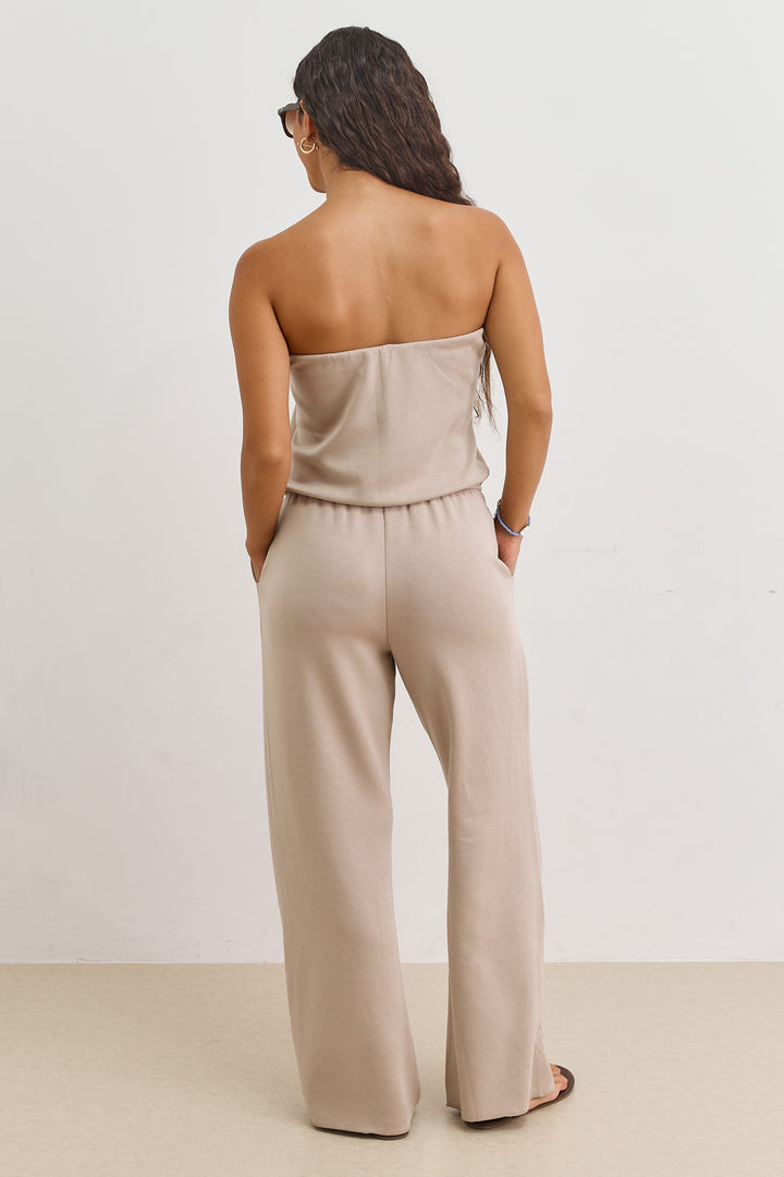 אוברול סטרפלס סלין גומי במותן | מוקה