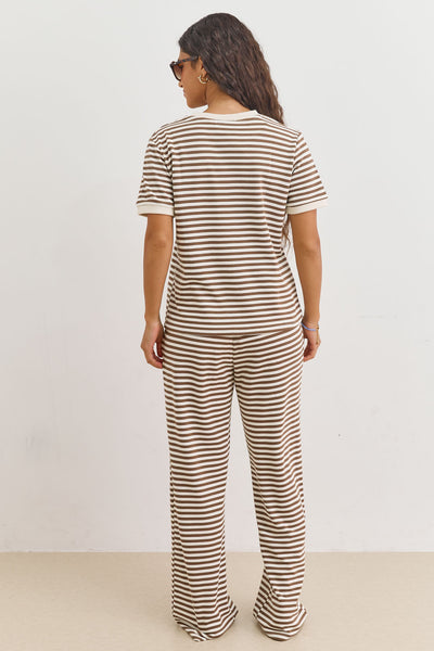 טי שירט אייבי סטרייפס בשילוב לוגו | חום/לבן