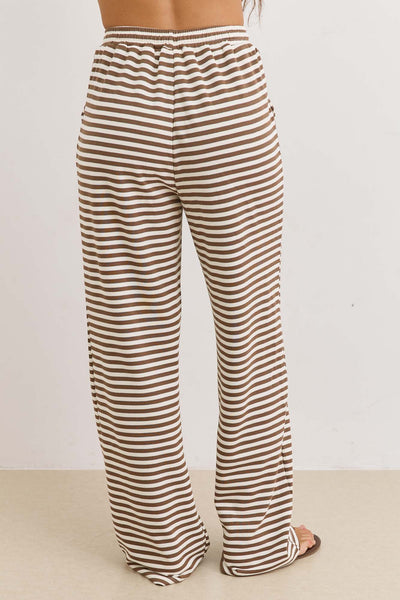 מכנסי אייבי סטרייפס בשילוב גומי במותן | חום/לבן