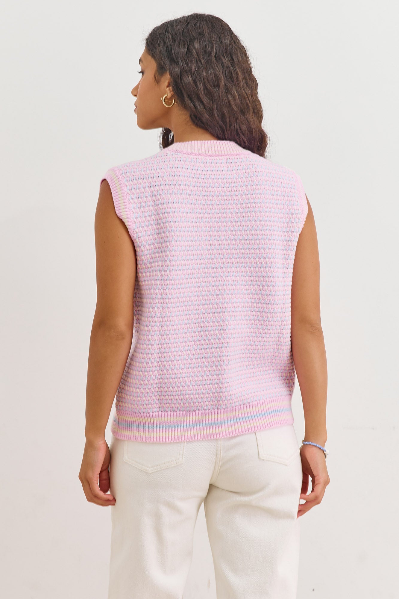 אפודה סרוגה קרולינה בשילוב כפתורים | כחול/ורוד