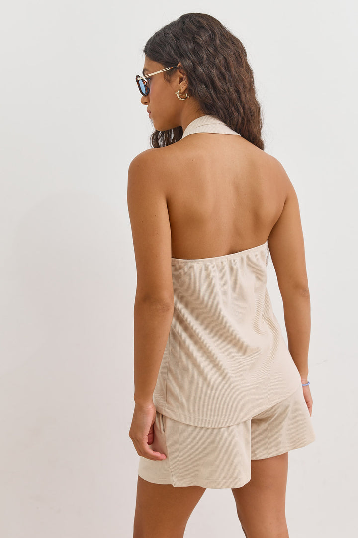 חולצת קולר נעמי בד וופל | בז'