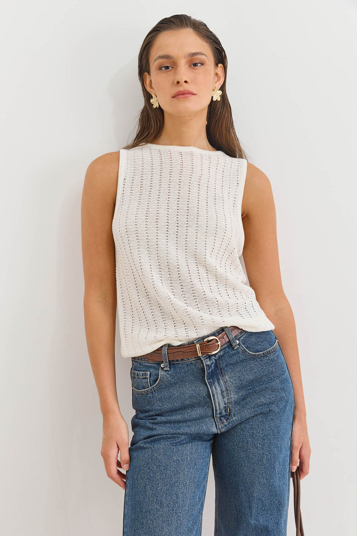 אפודת דון סטרייפס בד מחורר | לבן