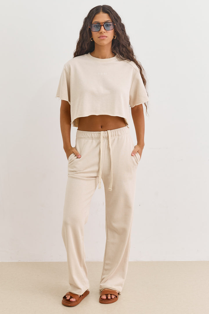 חולצת פרנץ' טרי סלסט גזרת קרופ | בז'