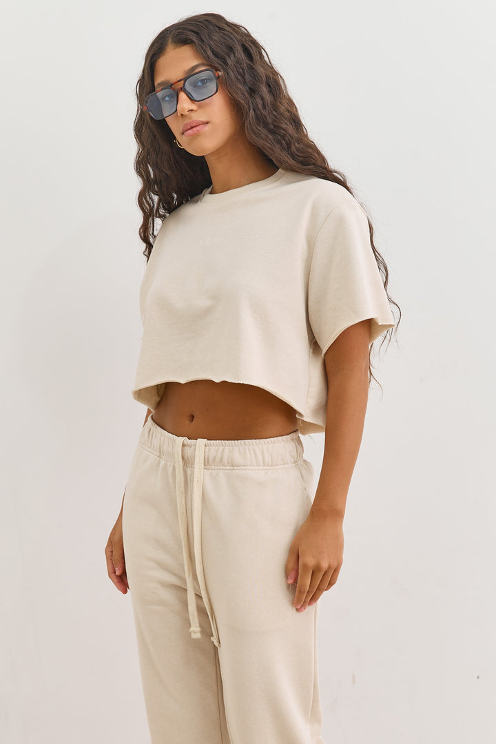 חולצת פרנץ' טרי סלסט גזרת קרופ | בז'