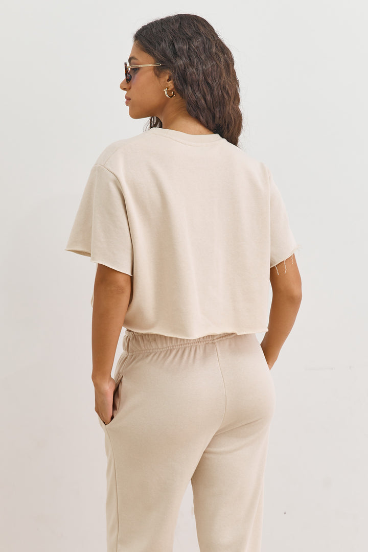 חולצת פרנץ' טרי סלסט גזרת קרופ | בז'