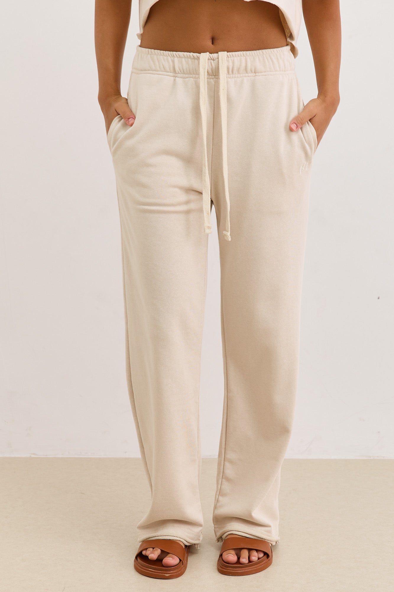 מכנסי פרנץ' טרי סלסט גזרה ישרה | בז'