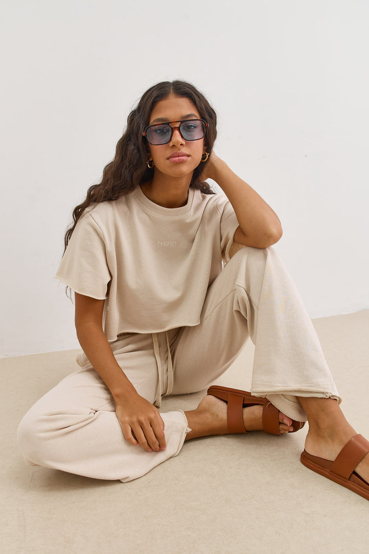 חולצת פרנץ' טרי סלסט גזרת קרופ | בז'