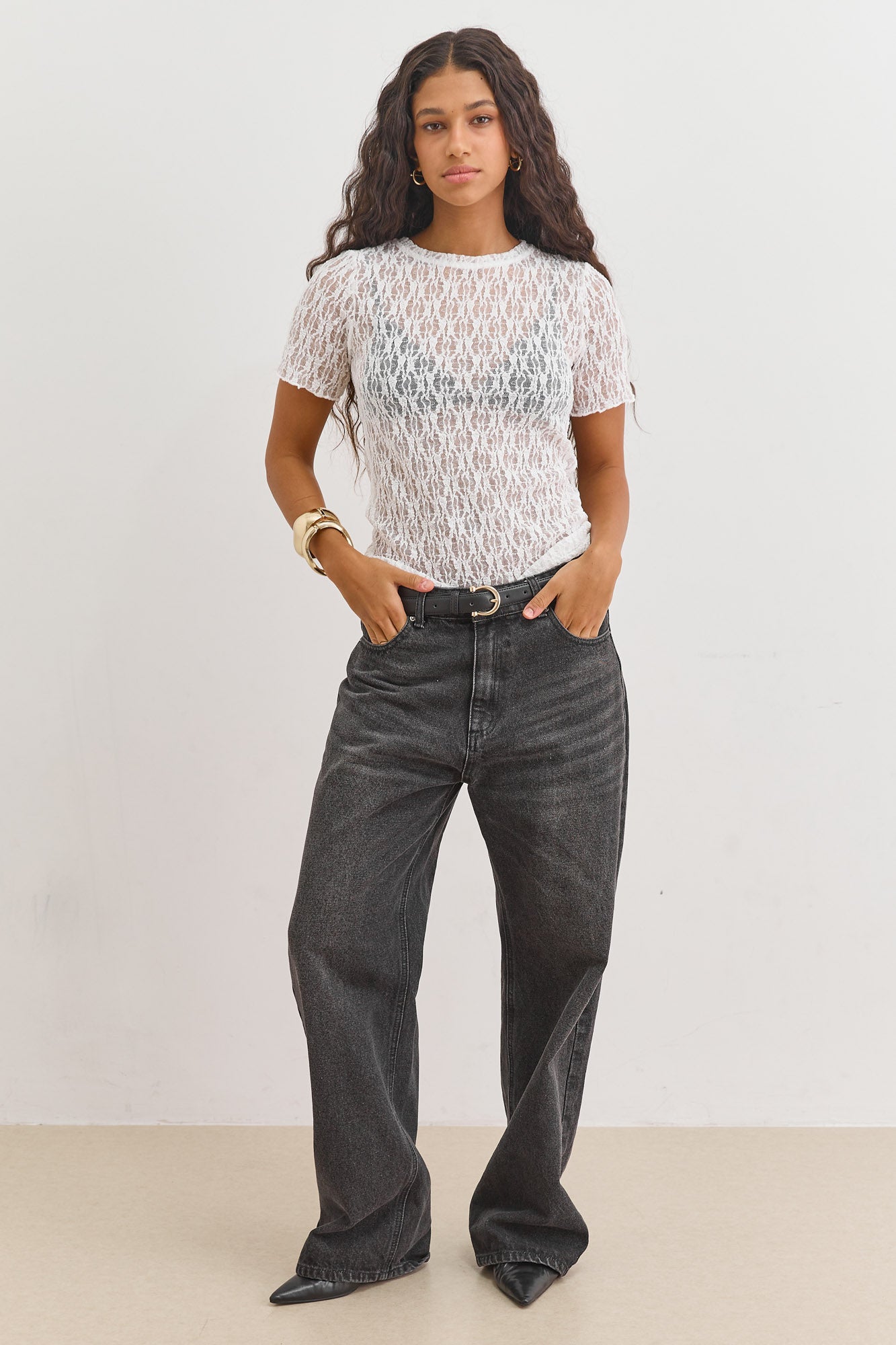 חולצת הלנה בד תחרה | לבן