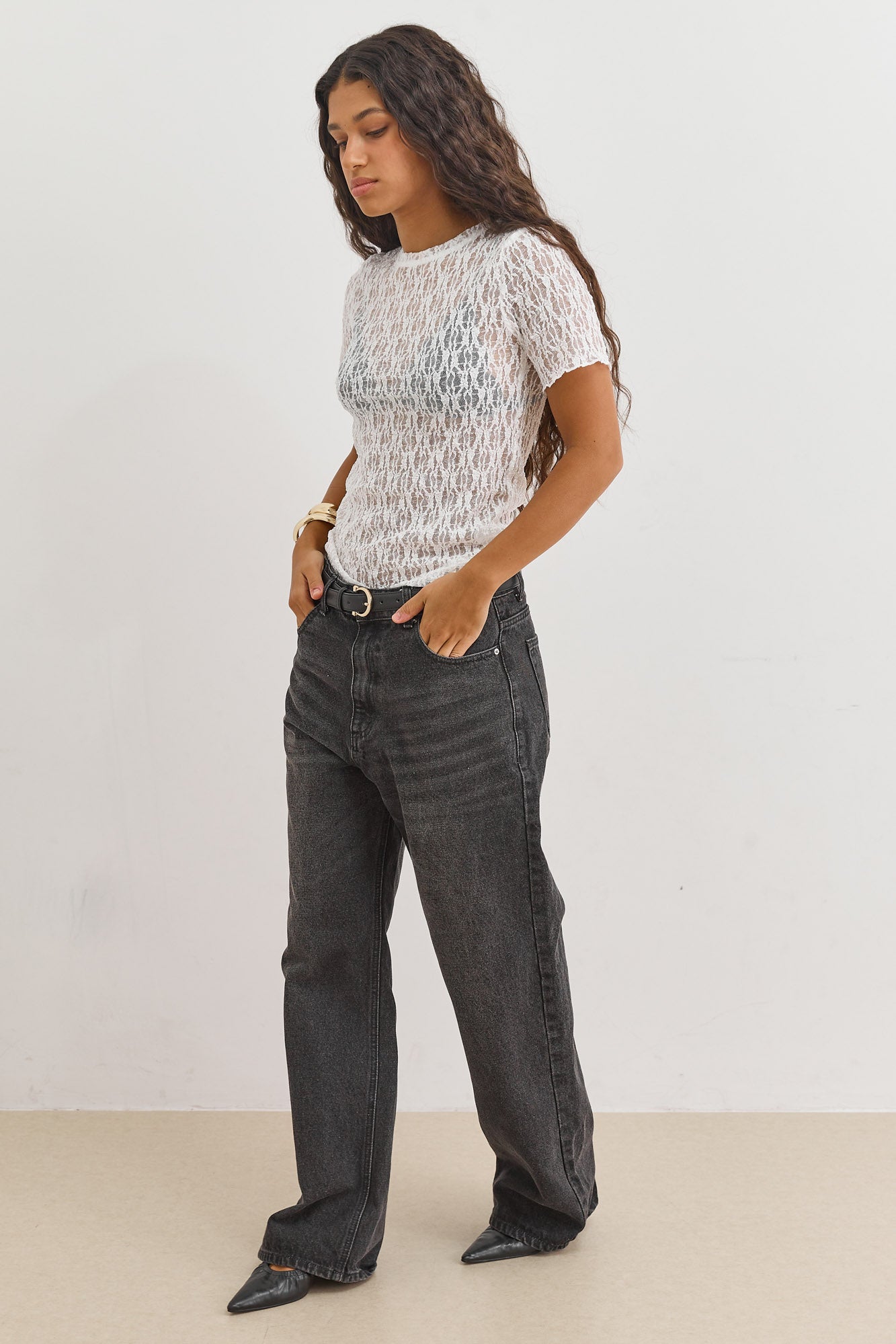 חולצת הלנה בד תחרה | לבן