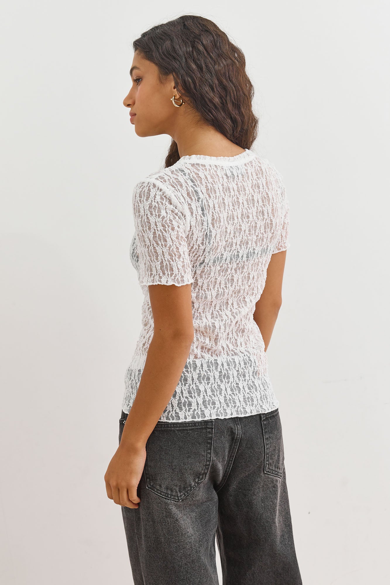 חולצת הלנה בד תחרה | לבן