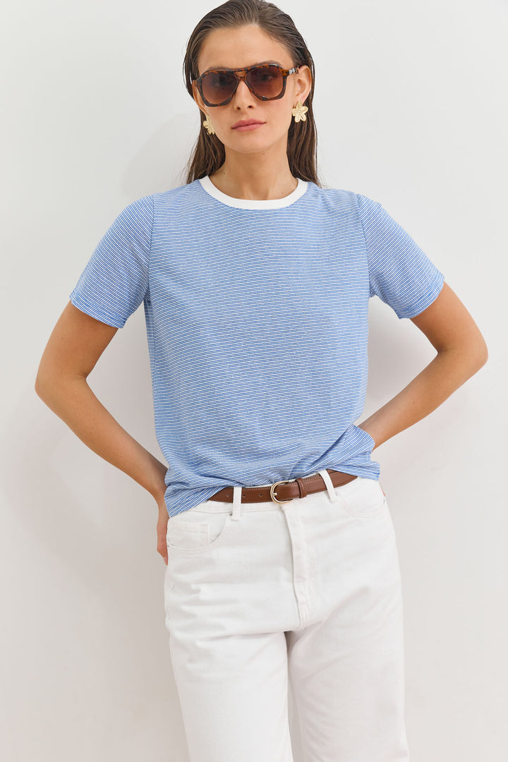 טי שירט לוקאס סטרייפס | כחול/לבן