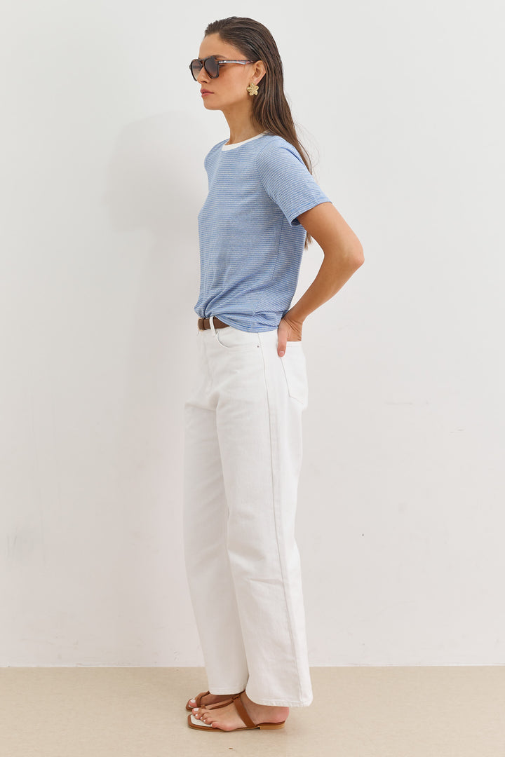 טי שירט לוקאס סטרייפס | כחול/לבן