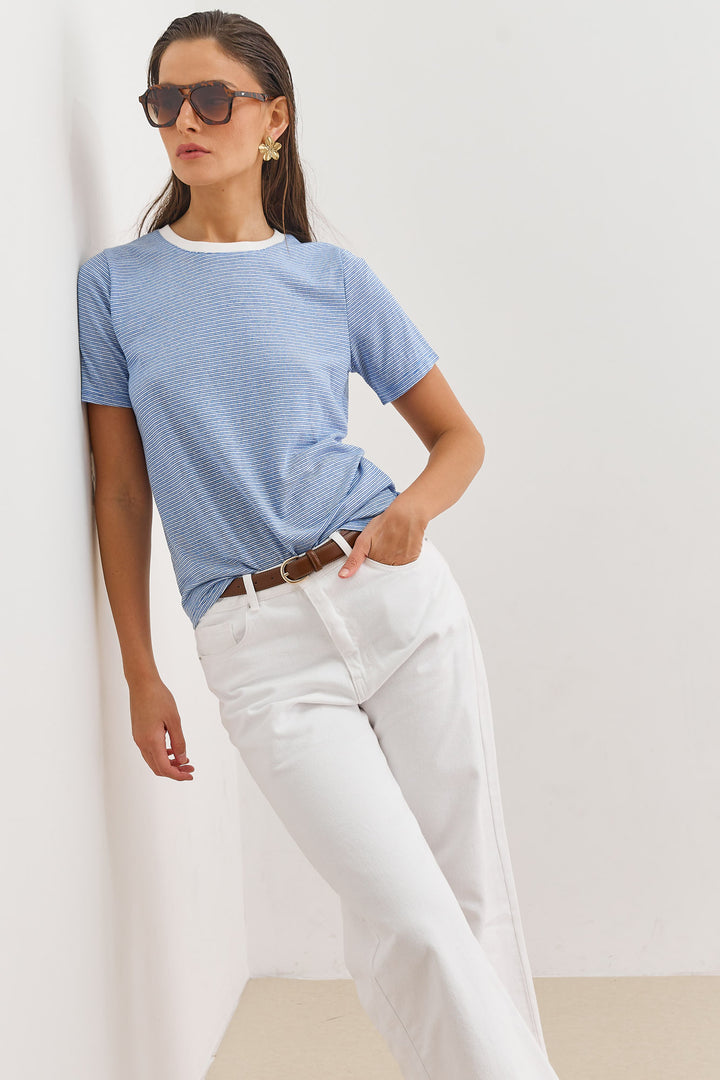 טי שירט לוקאס סטרייפס | כחול/לבן