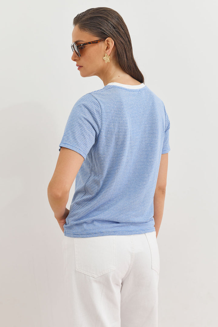 טי שירט לוקאס סטרייפס | כחול/לבן