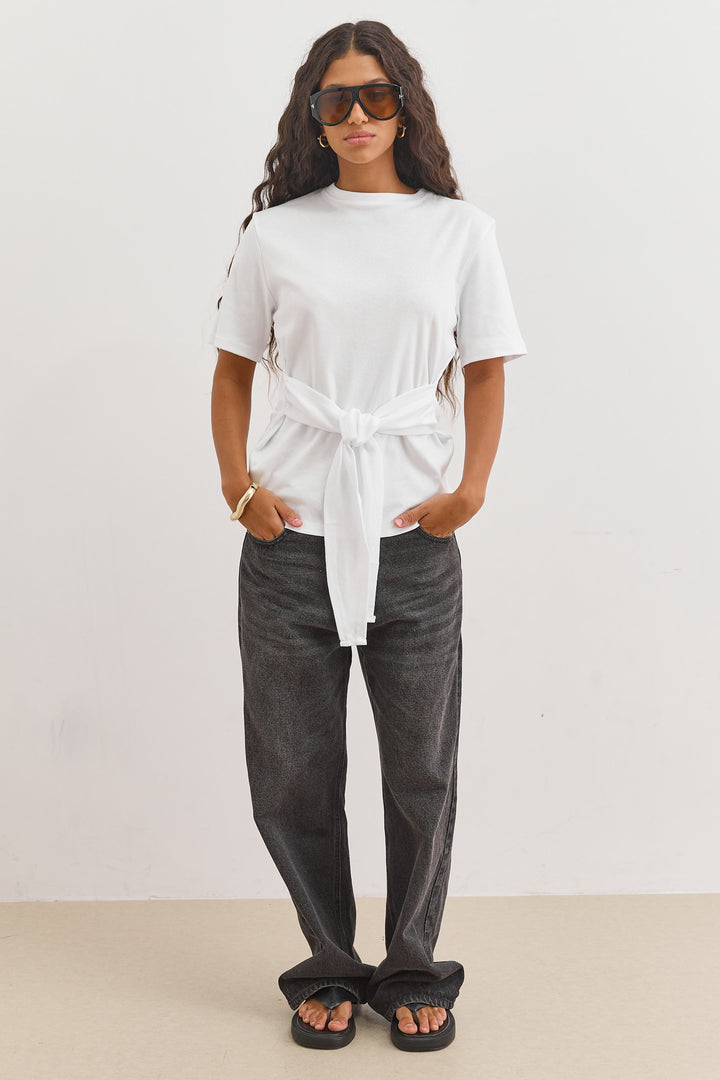 חולצת אנני רצועות קשירה | לבן