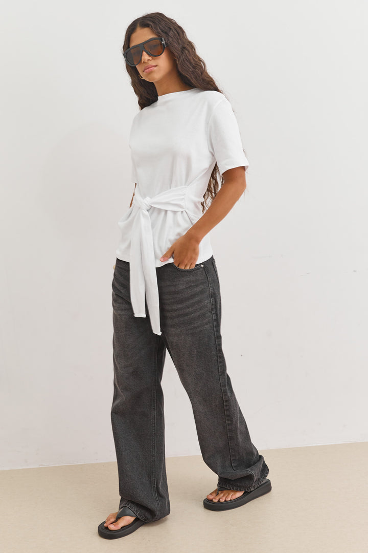 חולצת אנני רצועות קשירה | לבן