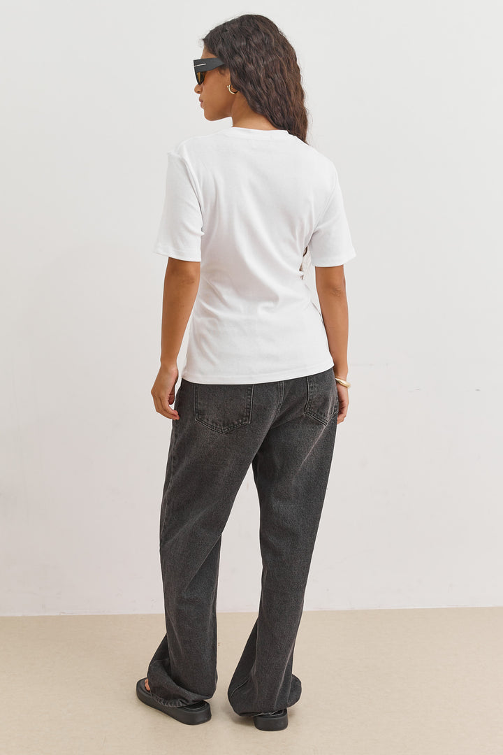 חולצת אנני רצועות קשירה | לבן