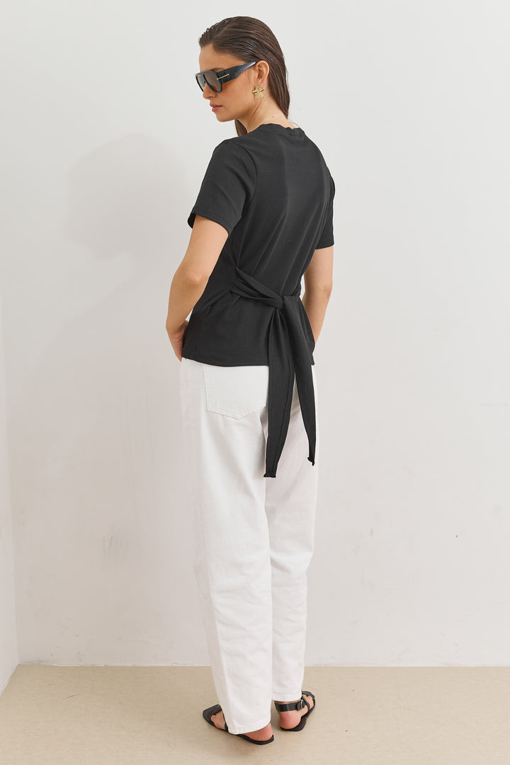 חולצת אנני רצועות קשירה | שחור