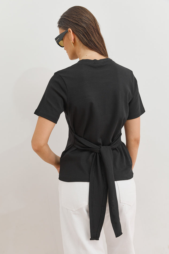 חולצת אנני רצועות קשירה | שחור