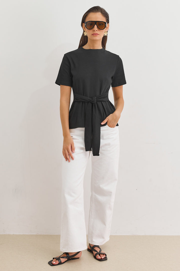 חולצת אנני רצועות קשירה | שחור