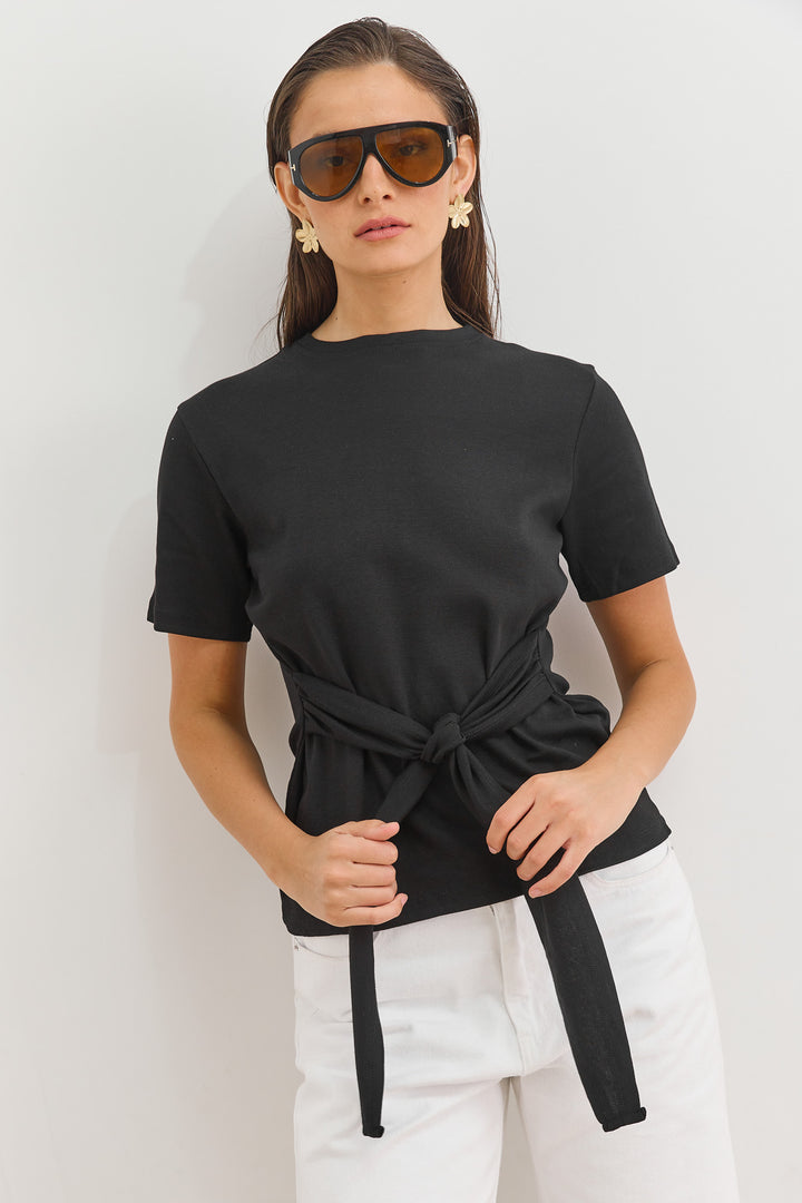 חולצת אנני רצועות קשירה | שחור