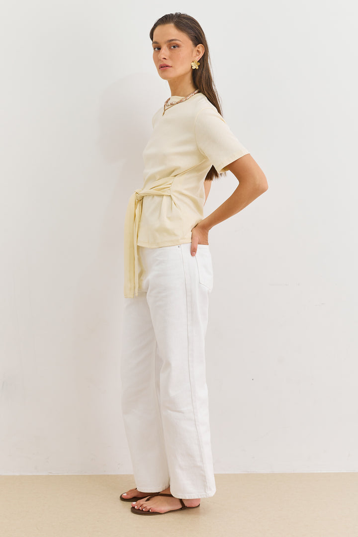 חולצת אנני רצועות קשירה | צהוב חמאה