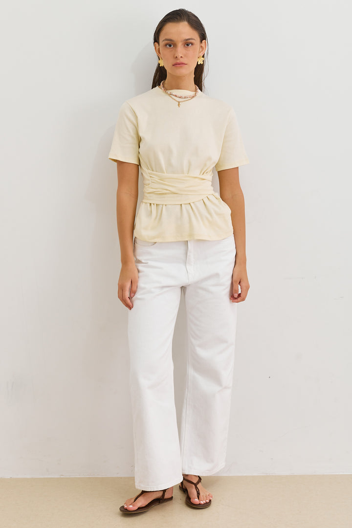 חולצת אנני רצועות קשירה | צהוב חמאה