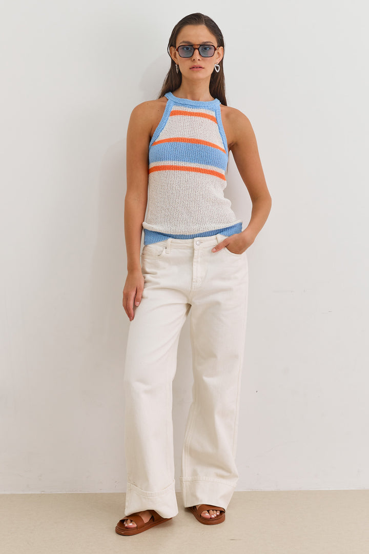 גופיית קולר מינדי סטרייפס | שמנת/כתום