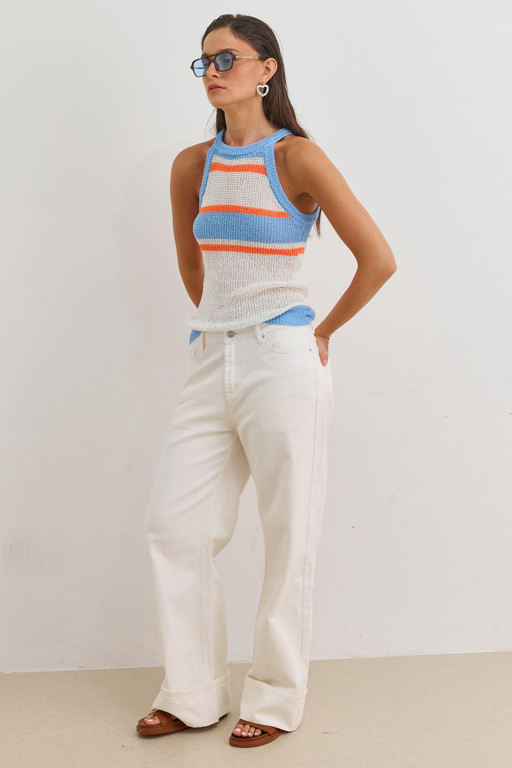 גופיית קולר מינדי סטרייפס | שמנת/כתום