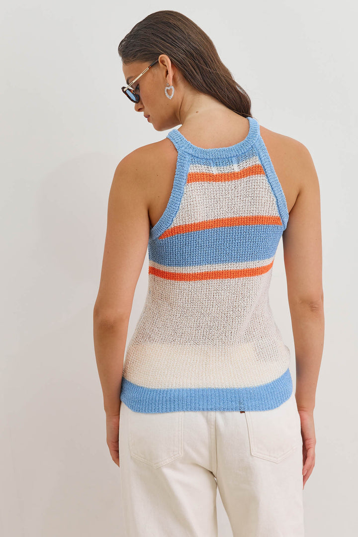 גופיית קולר מינדי סטרייפס | שמנת/כתום